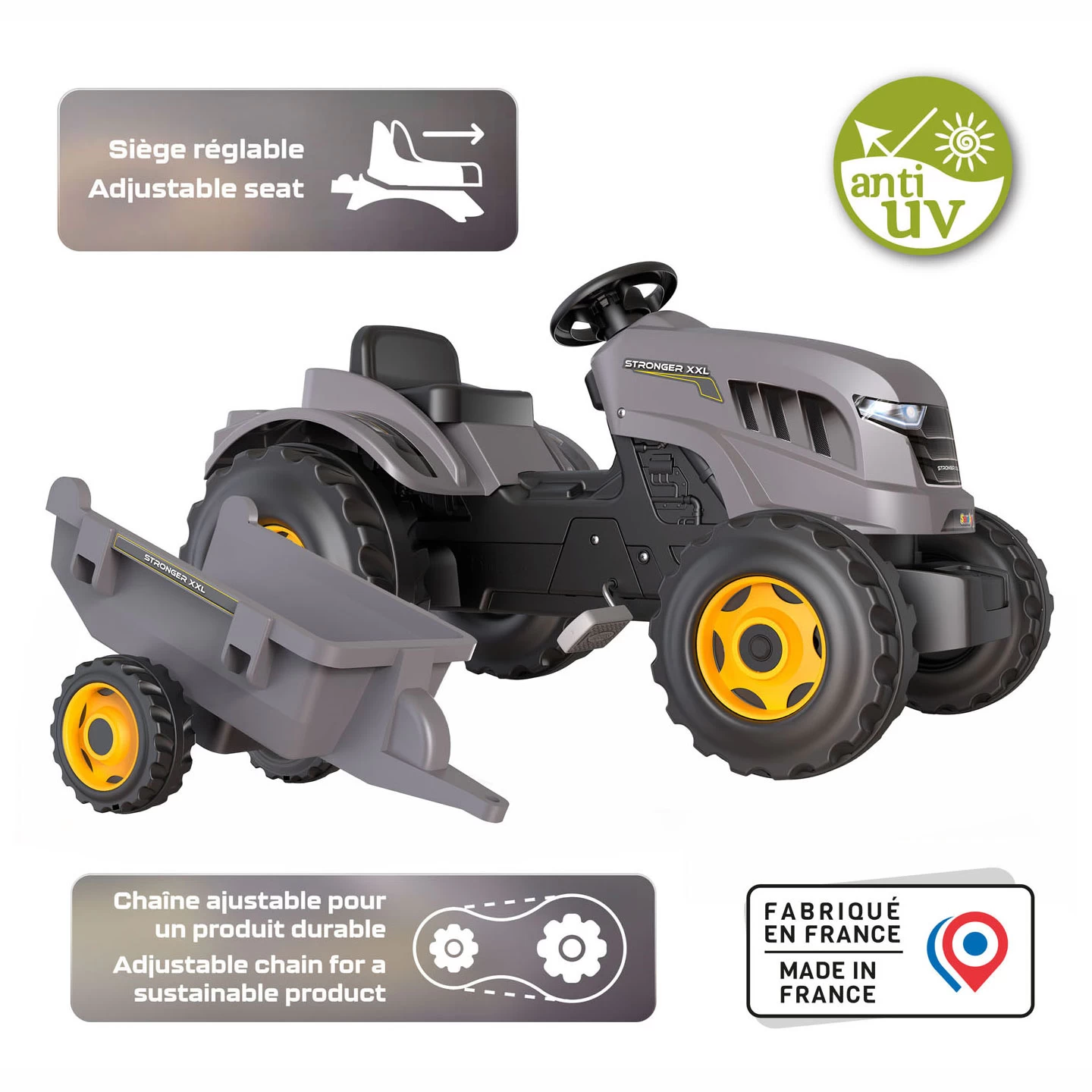 Smoby Stronger XXL Traptractor Met Trailer Grijs 7 Smoby Stronger XXL Traptractor Met Trailer Grijs - Afbeelding 5